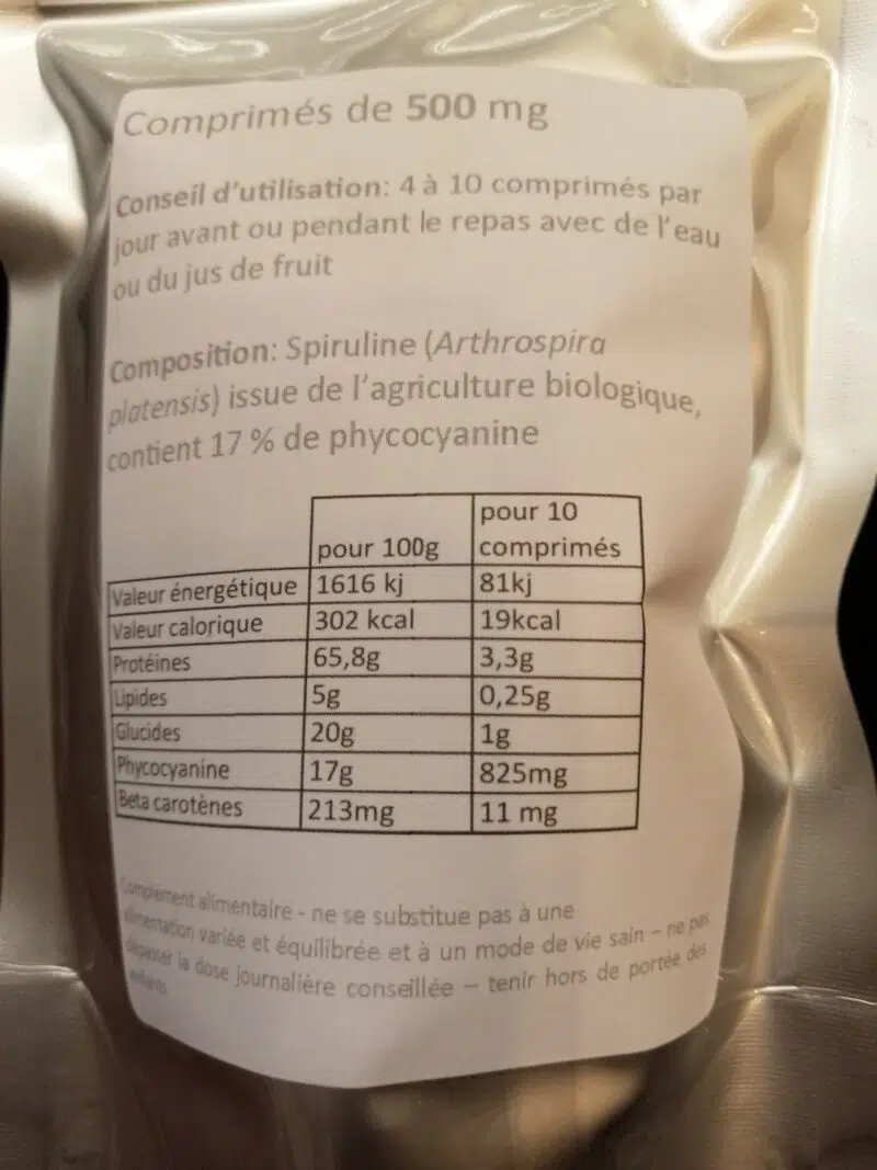 Spiruline BIO : Sachet aluminisé de 300 Comprimés (150g) – Image 2