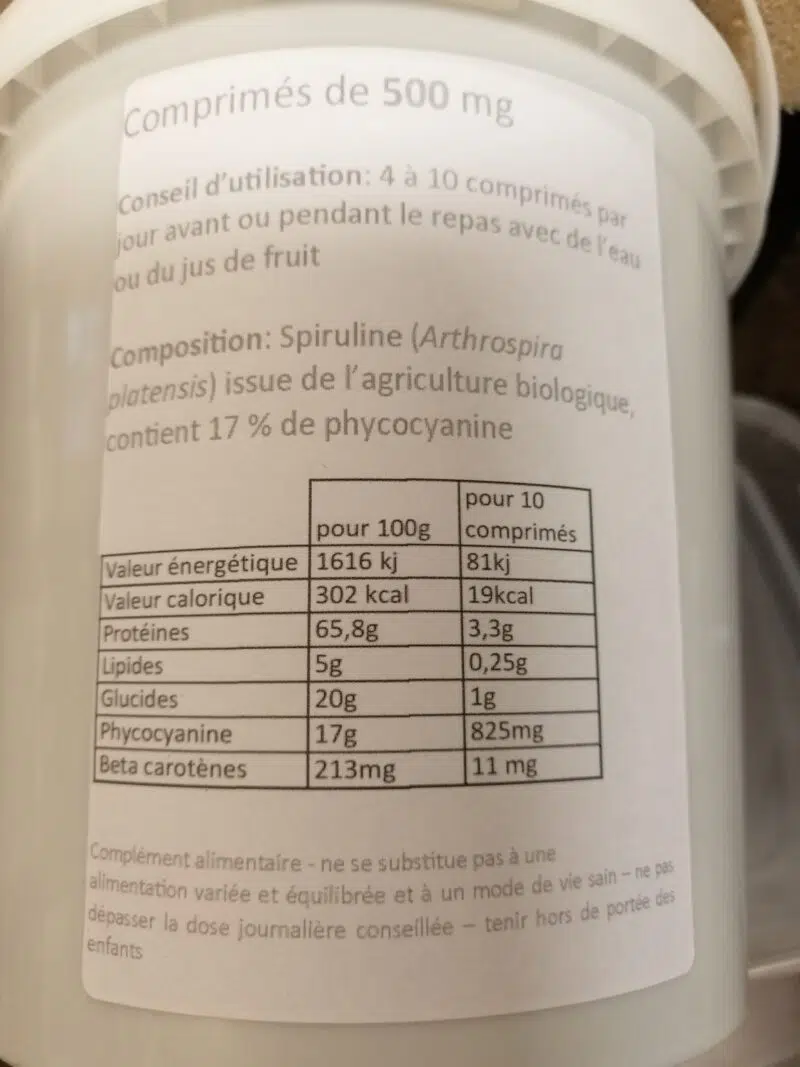 Spiruline BIO : Seau de 1500 Comprimés (750g) – Image 4